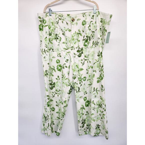 NWT Maeve The Colette Cropped Wide-Leg Linen Pants Size Plus 26W Green #7F401 - Picture 2 of 10